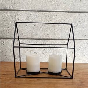 “Home” Metal Candle Holder (2 battery operated wax candles included)